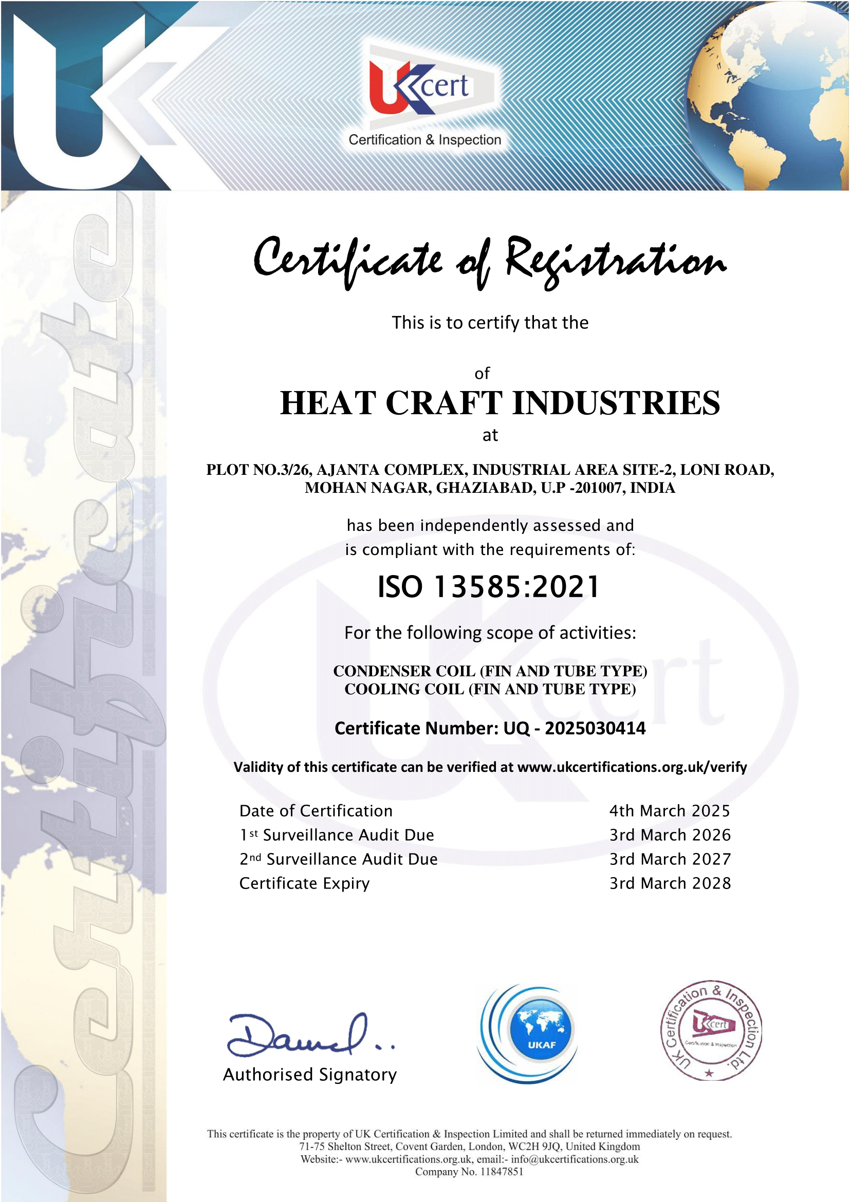 ISO 13585-2021 Certificate